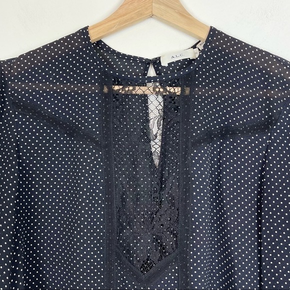 A.L.C. Jerry Silk Long Sleeve Lace Panel Blouse | Polka Dot Print Chiffo… - Picture 4 of 9